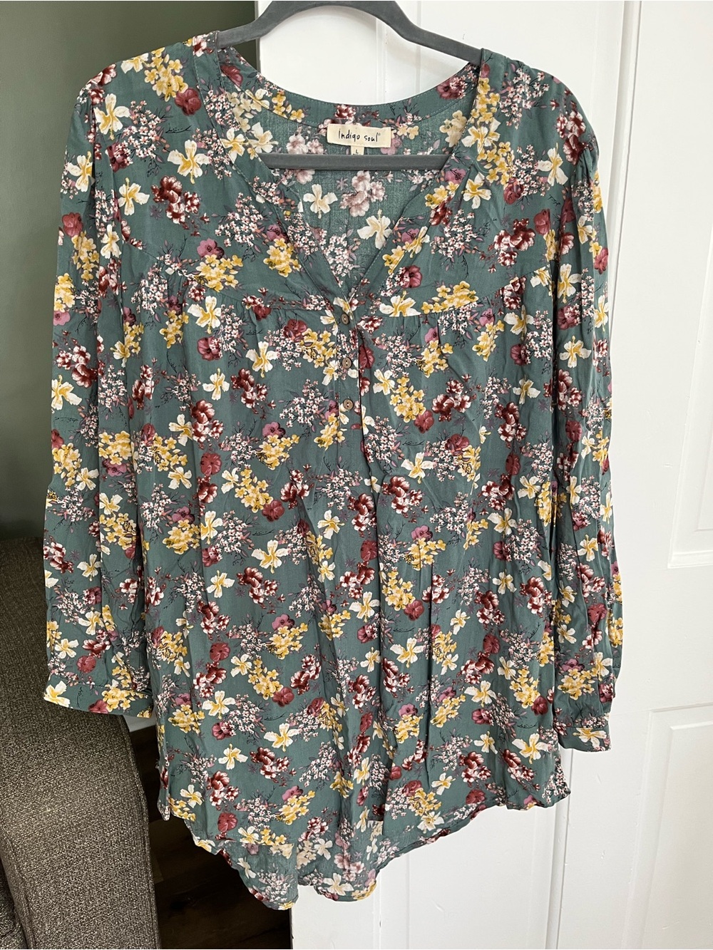 Indigo Soul size Large High-Low Hem Long Sleeves Tunic Blouse